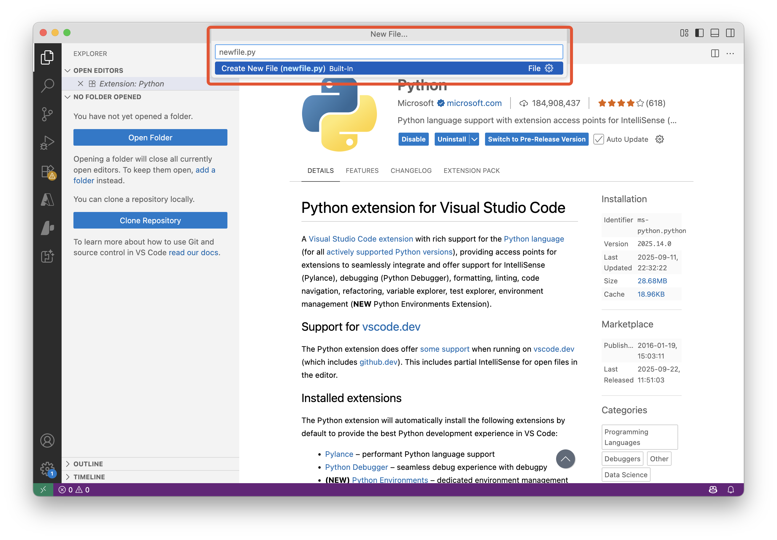 VS Code New file