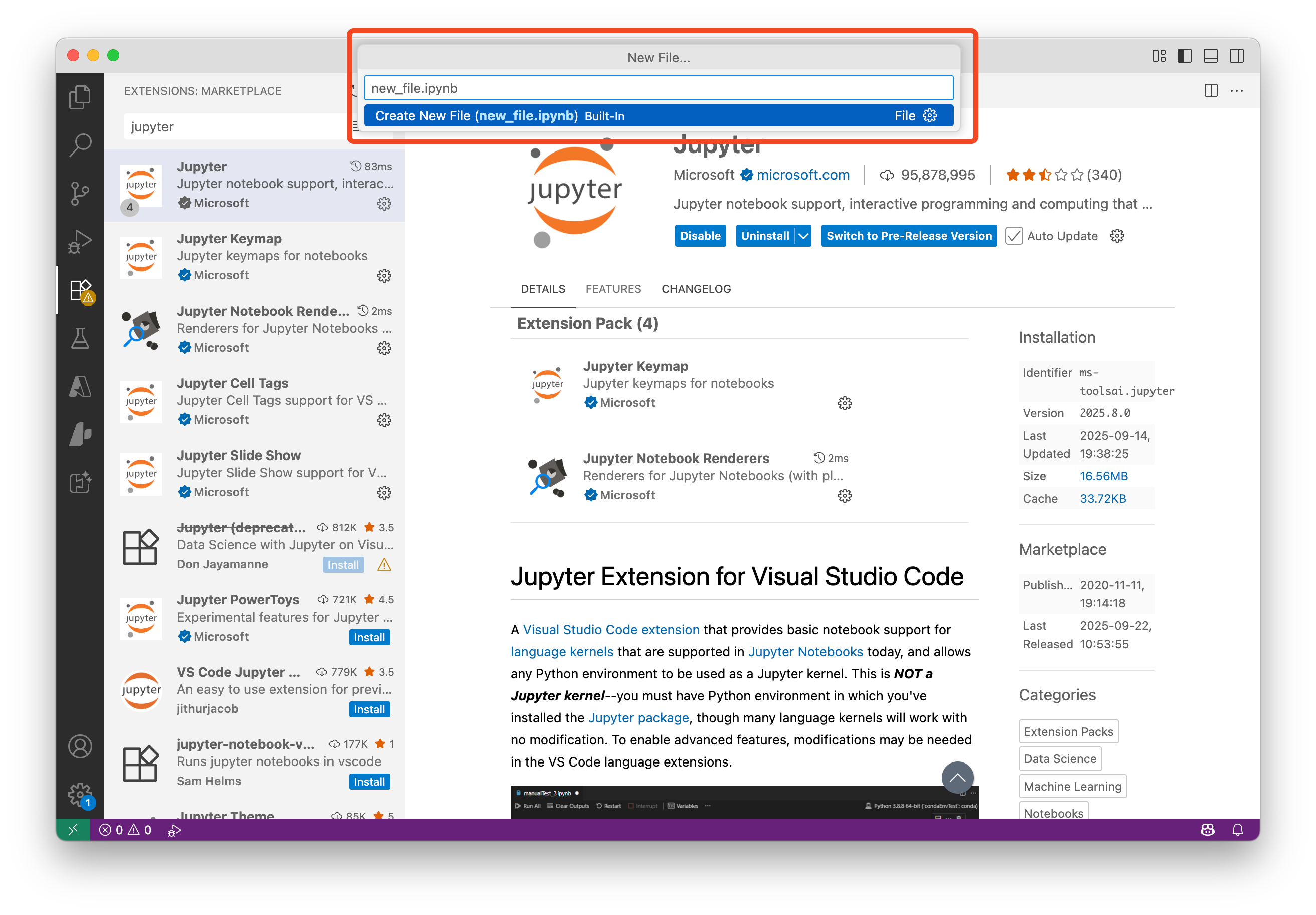 VS Code New Jupyter notebook file