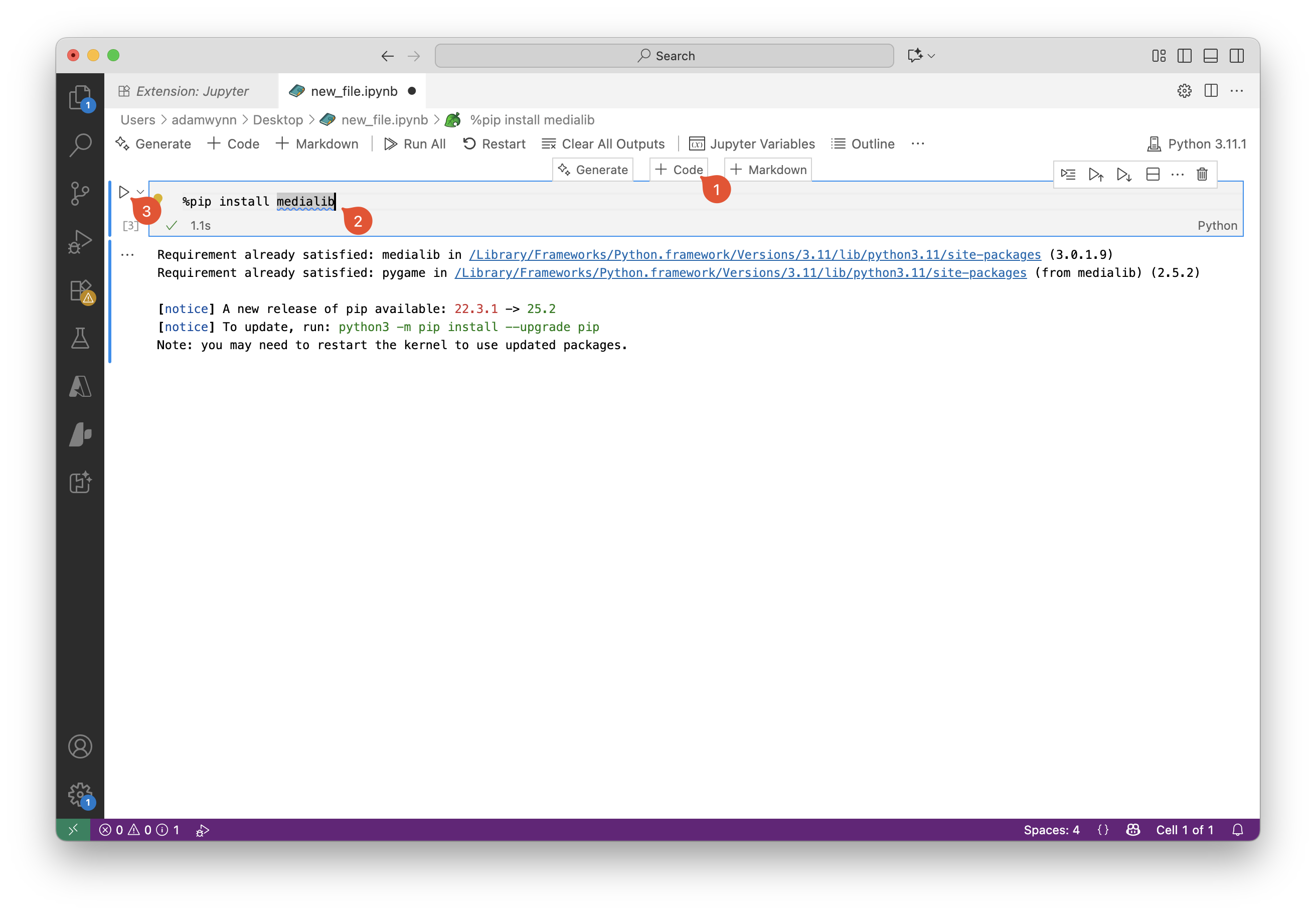VS Code Pip Install in Jupyter notebook